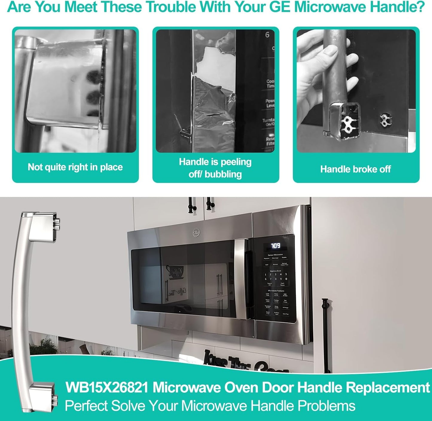 Poignée De Rechange WB15X26821 Compatible Avec La Poignée De Porte De Four À Micro-Ondes GE, Compatible Avec Les Pièces De Micro-Ondes Électriques Générales JVM6175SK2SS JVM6175SK1SS PVM9179SKSS