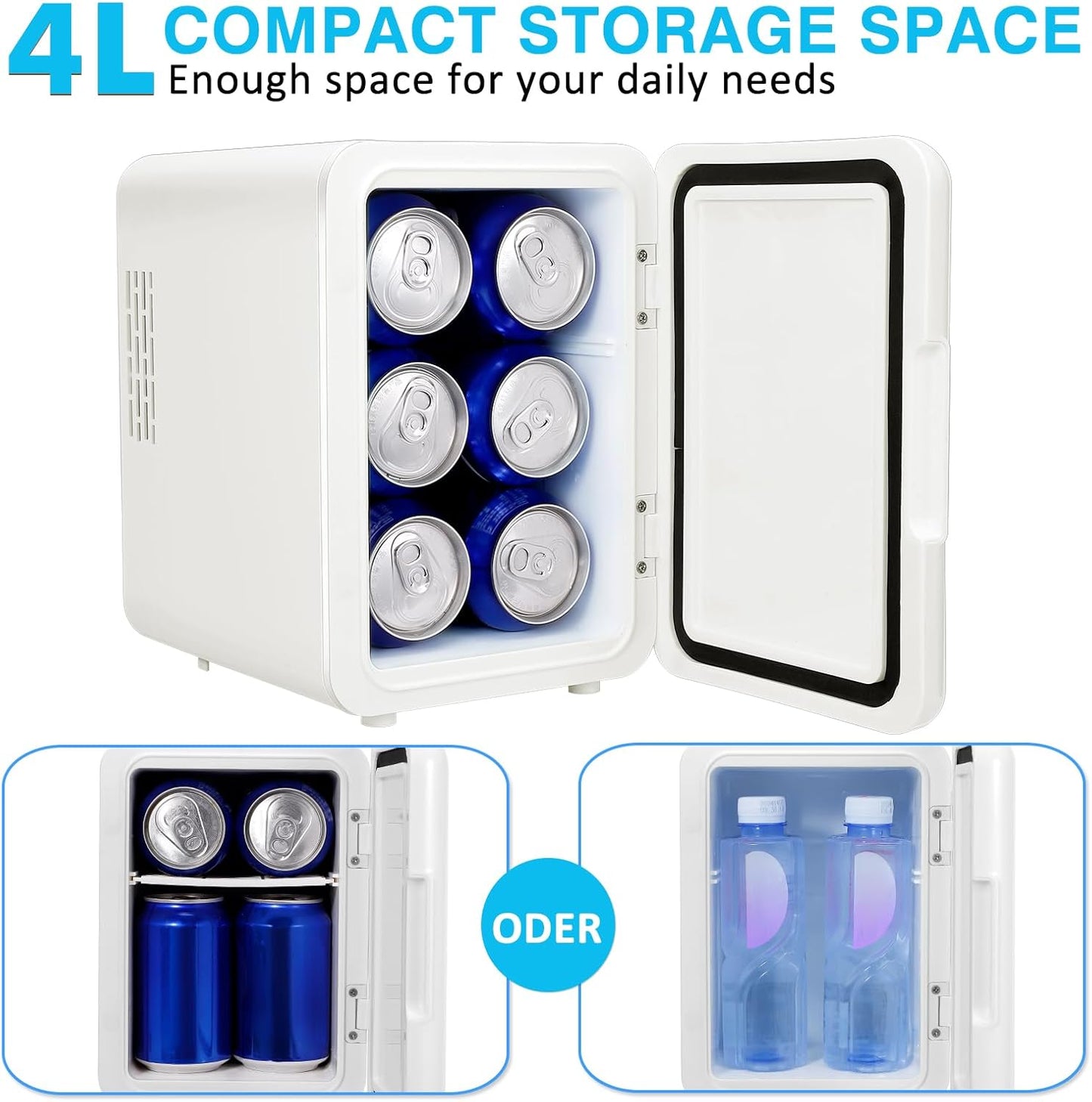 Otyzery Mini Réfrigérateur 4 Litres, Réfrigérateur Voiture Portable 12V/220V Avec Fonction Refroidissement Et Chauffage, Petit Réfrigérateur Cosmétique Silencieux Pour Chambre, Voiture, Bureau