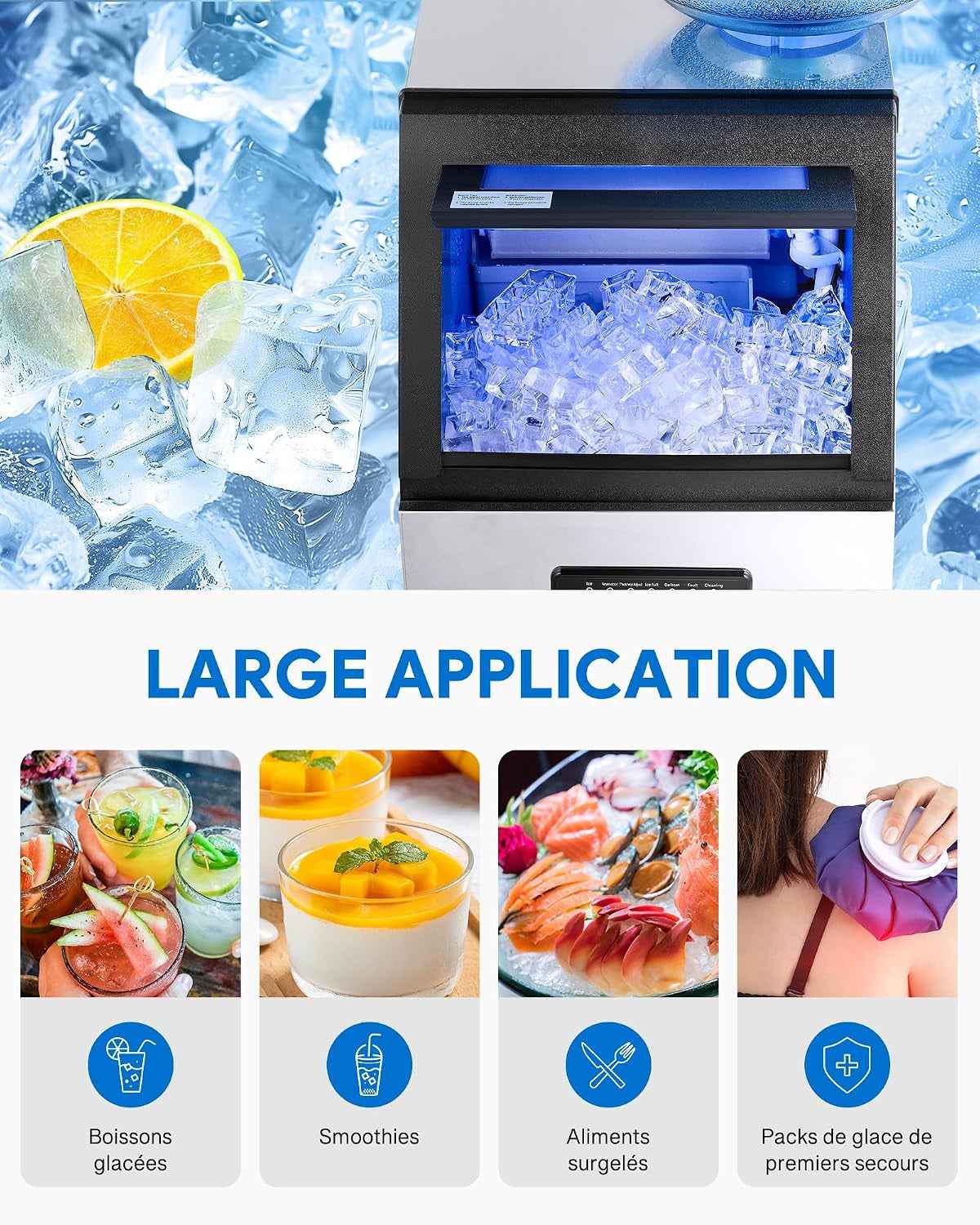 Machine À Glaçons Commerciale 480W 58Kg/24H Ice Maker Professionnel 36 Pièces Écran LCD Storage De 10Kg Pour Maison Bureau Restaurant Bar Café