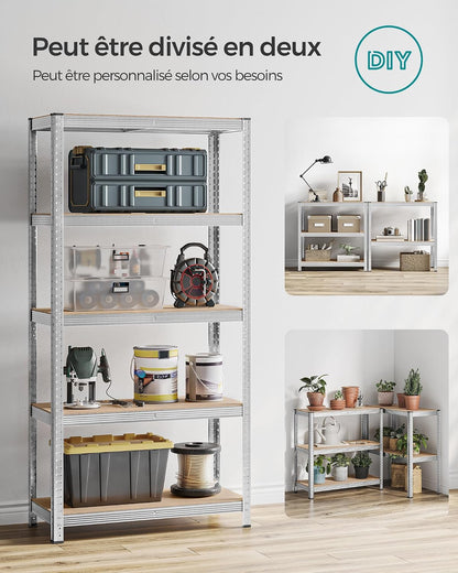 Lot De 2, Étagère De Rangement À 5 Niveaux, 40 X 90 X 180 Cm, Capacité 875 Kg, Planches Réglables, Style Industriel, Pour Cuisine, Salon, Argent GLR040E02