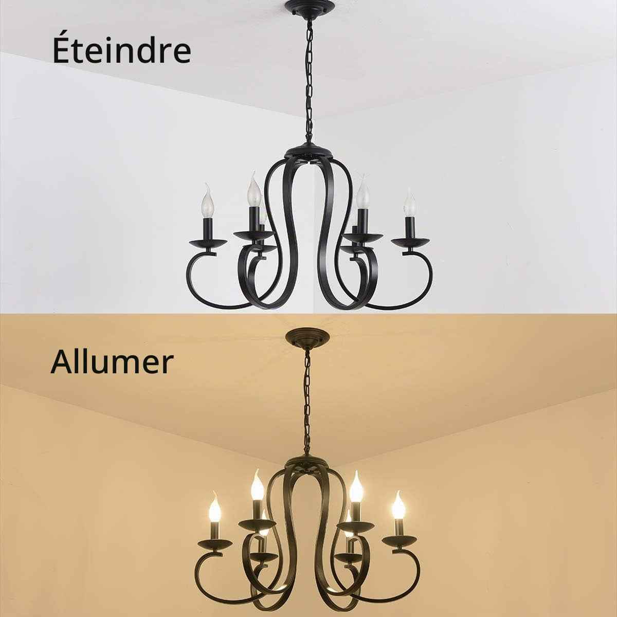 Lustre Vintage Français Pays Métal 6 Lumières Noir | Bougie Style Chaîne Réglable Suspendu Pour Salle À Manger Cuisine Îlot Foyer Ferme Éclairage Rustique