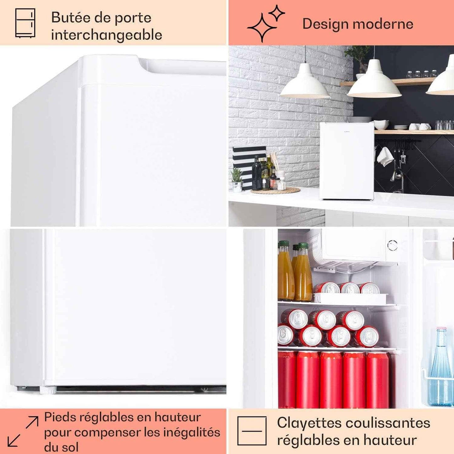 Mini Frigo De Chambre De 67L Pour Boissons Et Bieres, Petit Frigo Silencieux, Mini Bar Intérieur/Ext, Petit Refrigerateur Camping, Stockage De Vins, Cosmetique, Étagères Réglables, 5-14°C