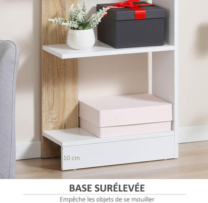 Bibliothèque Étagère De Rangement 45 X 21 X 170 Cm Blanc Et Chêne | 5 Compartiments Ouverts, Design Simple Moderne, Idéale Pour Salon Chambre Bureau