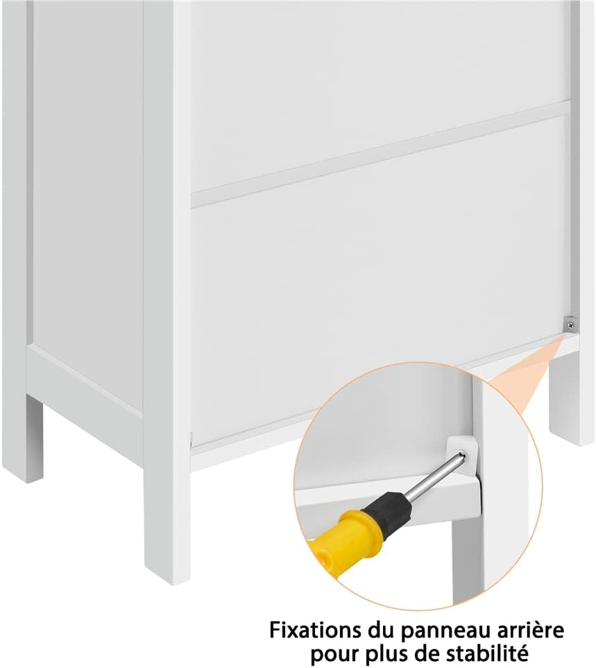 Meuble De Salle De Bain, Meuble De Rangement, 2 Étagères, Armoire Planche Réglable En Hauteur, Salon, Cuisine, Couloir, Profond 50 X 30 X 92,5 Cm Blanc