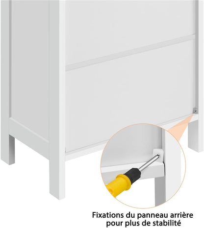 Meuble De Salle De Bain, Meuble De Rangement, 2 Étagères, Armoire Planche Réglable En Hauteur, Salon, Cuisine, Couloir, Profond 50 X 30 X 92,5 Cm Blanc