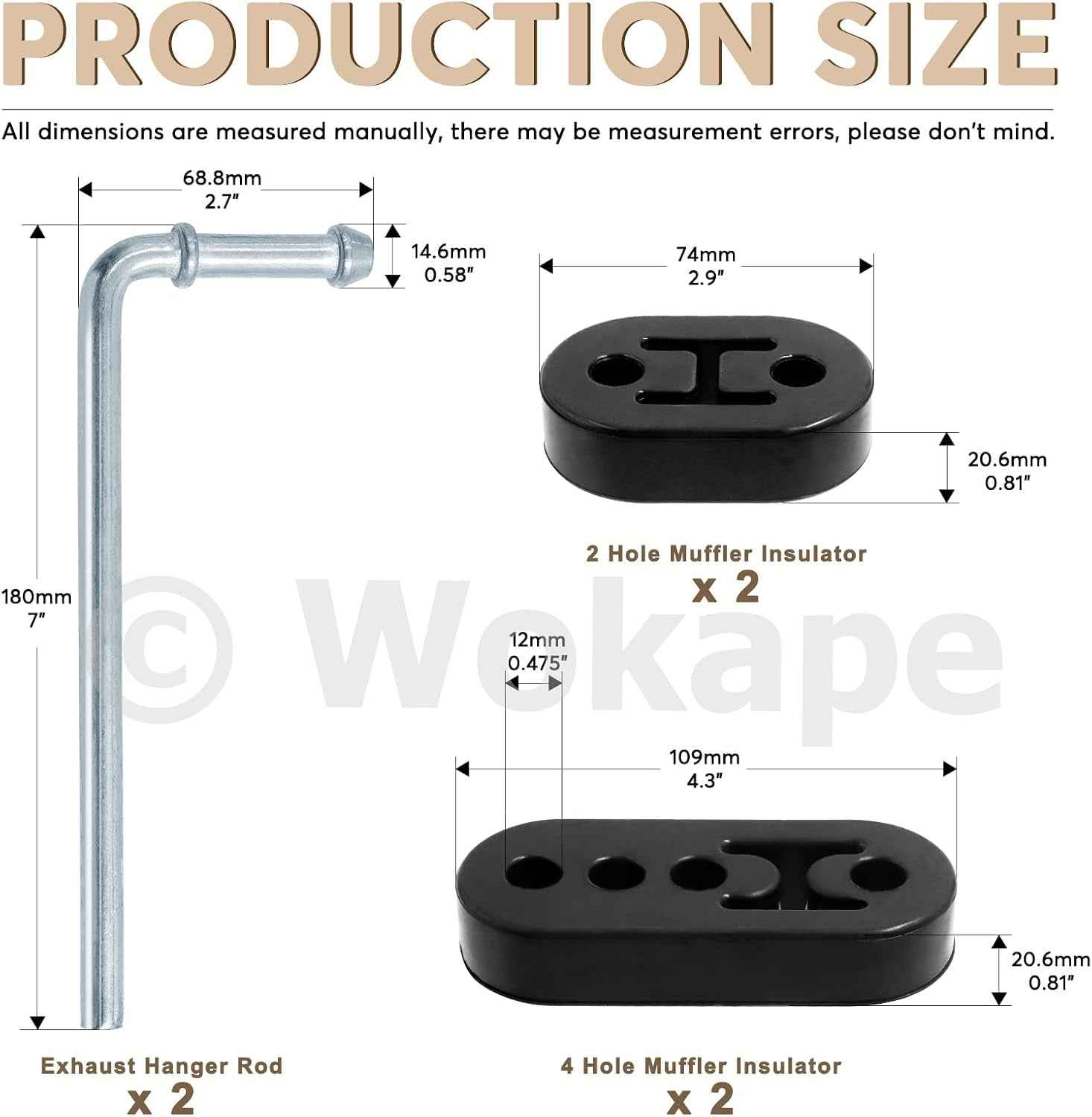 Lot De 6 Supports Isolants En Caoutchouc Pour Pot D'Échappement De Voiture Avec Tiges De Suspension D'Échappement Universelles À Souder À 90° (2 Trous, 4 Trous, Diamètre Du Trou 1,19 Cm)