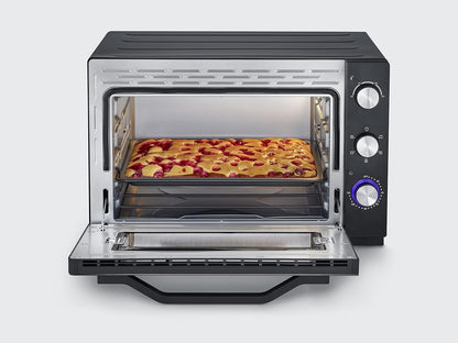 Four Posable XXL À Chaleur Tournante 60 L Avec Pierre À Pizza Et Tournebroche 2 200 W Design Simple Et Élégant, Four Électrique Avec Minuteur 120 Min, Noir/Inox, to 2073