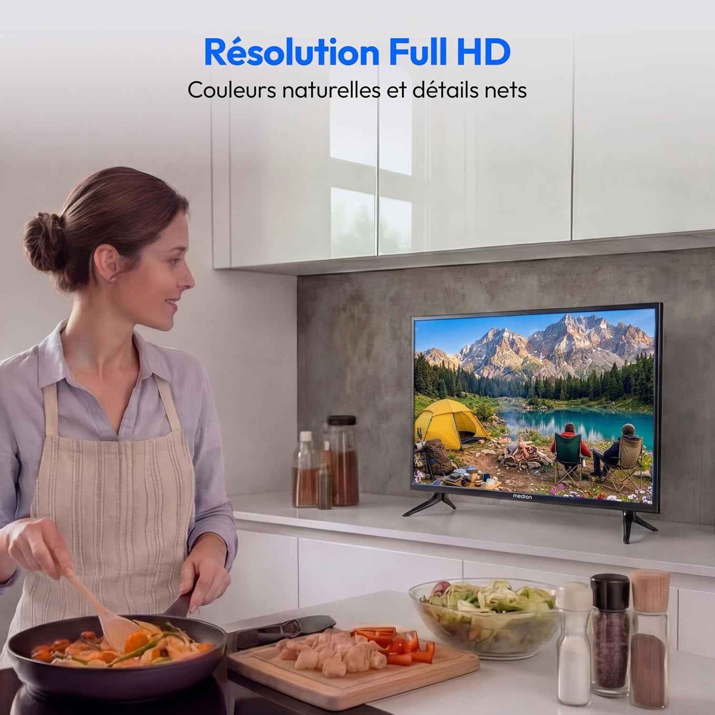 TV 24 Pouces Full HD (59,9 Cm) Television (Idéal Pour Camping, Camping-Car, Camion, Jardin, Adaptateur Voiture 12V, Triple Tuner, HDMI, USB, MD 824000)