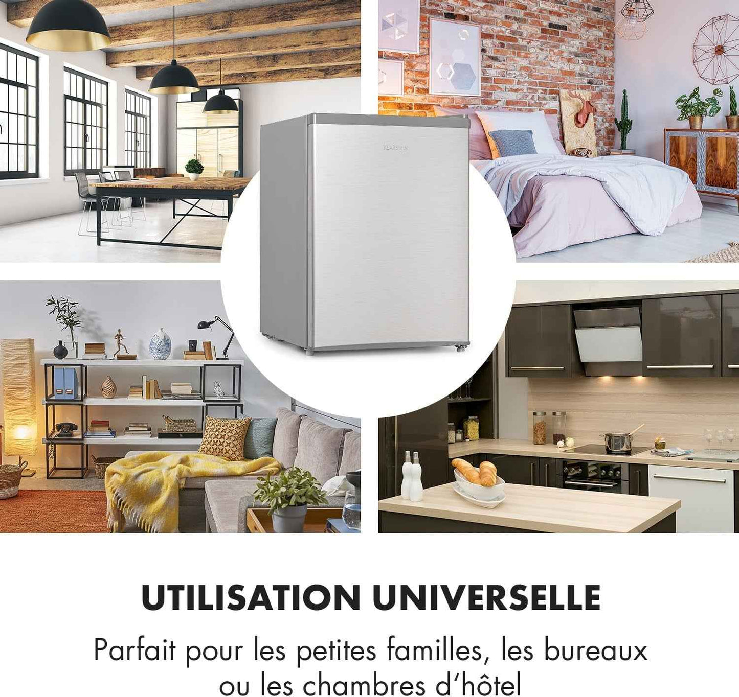 KLARSTEIN Cool Kid - Réfrigérateur À Boissons, Mini-Réfrigérateur, Mini-Bar, 66 Litres, Classe D'Efficacité Énergétique E, 109 Kwh/An, Sur Pied, 45X63X51 Cm (Lxhxp), 42Db, Gris Argent