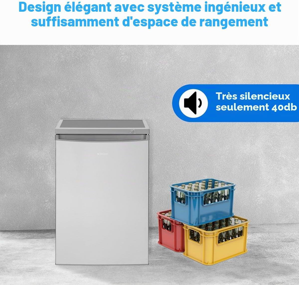 Réfrigérateur Avec Congélateur 120 L KS 2184-1, Inox | Compartiment Congélateur, Réglage De La Température En Continu, Charnière Interchangeable, Pieds Réglables