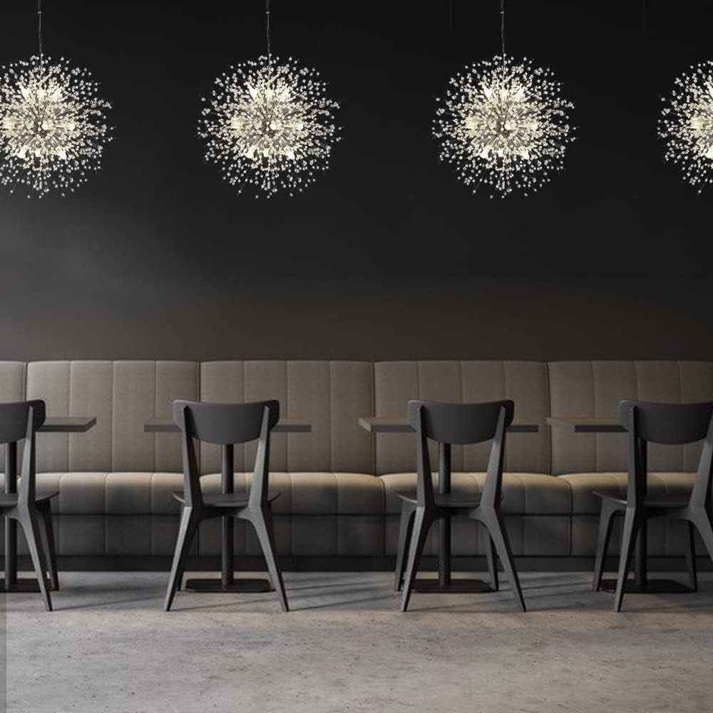 MONTERREY Lustre Pissenlit À 9 Lumières LED Feu D'Artifice Cristal Moderne Éclairage Suspendu Plafond De Luminaires Suspendus (2 Bâtons + Ampoules G9 En Cadeaux), Argent
