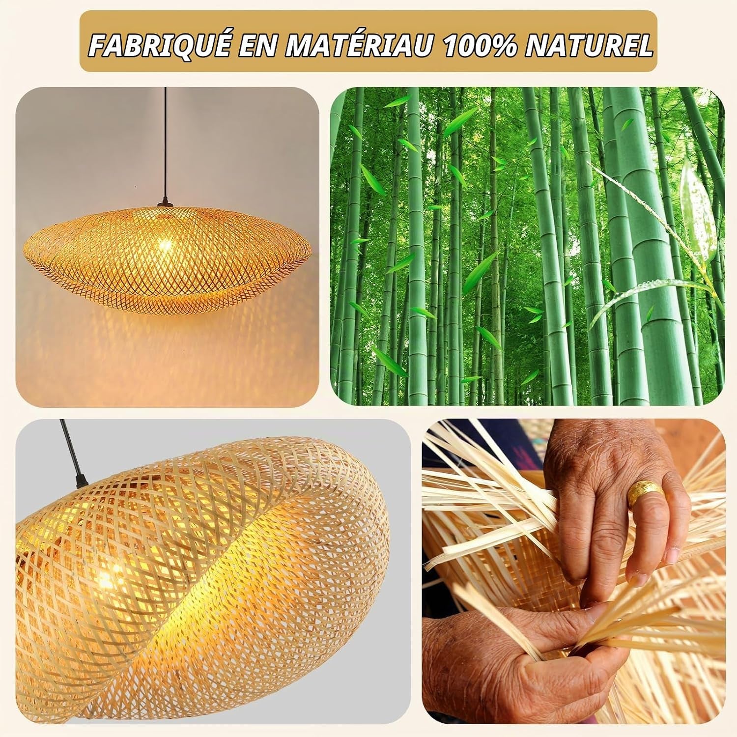Créativité Suspension Luminaire,Chapeau Tissé À La Main Luminaire Plafonnier Bambou Rétro Plafonnier Chambre 100Cm Lustre Salon Pour Cuisine Salle À Manger Salon Restaurant,Paille Légère