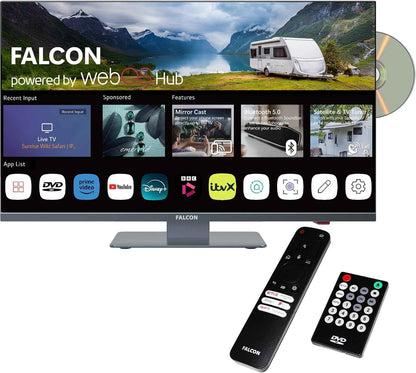 Falcon 24 Inch TV Webos Smart TV Wifi Camping – 12V/24V, Integrated DVD Player, Bluetooth 5.0, USB, Streaming, Freeview, Netflix, Prime Video, Pitch Perfect Television for Campervan
