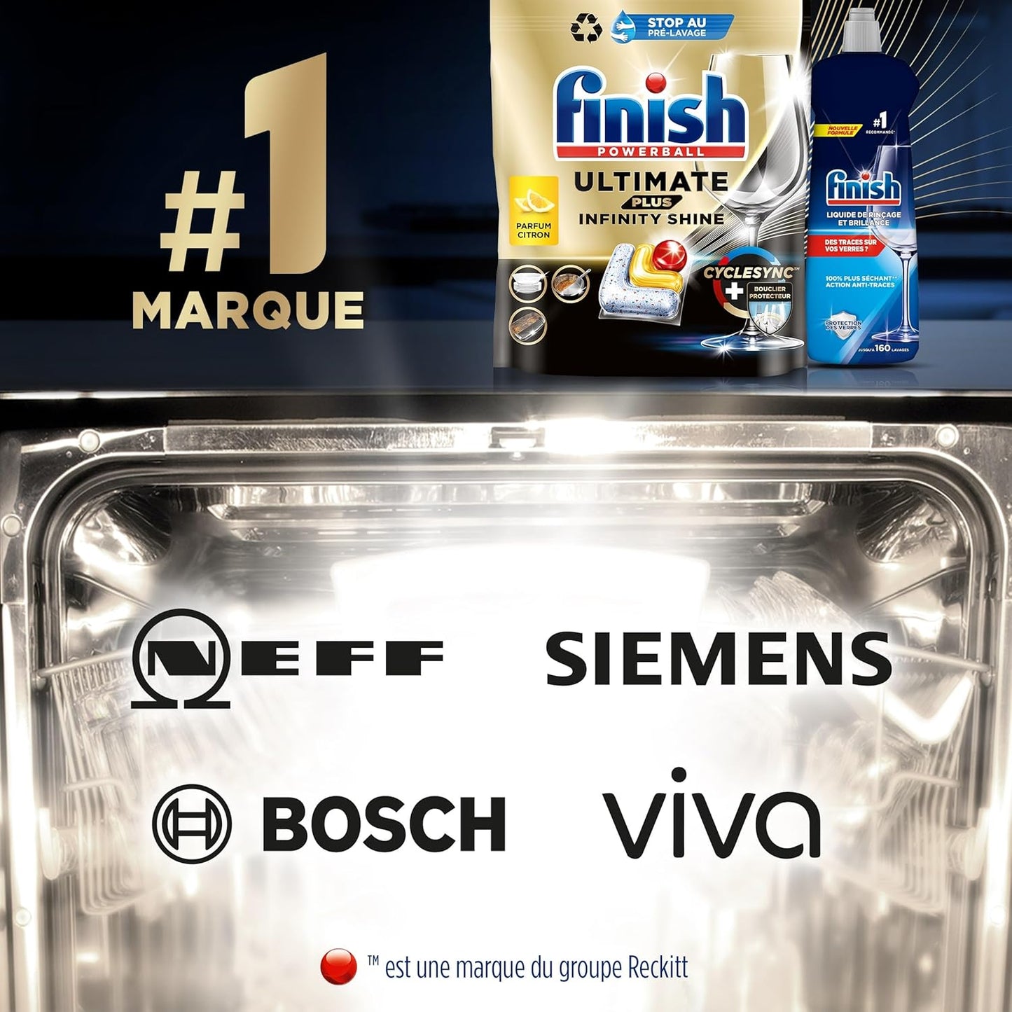 Ultimate plus Infinity Shine Pastilles Lave-Vaisselle Citron, Propreté Intense & Brillance Étincelante,105 Capsules