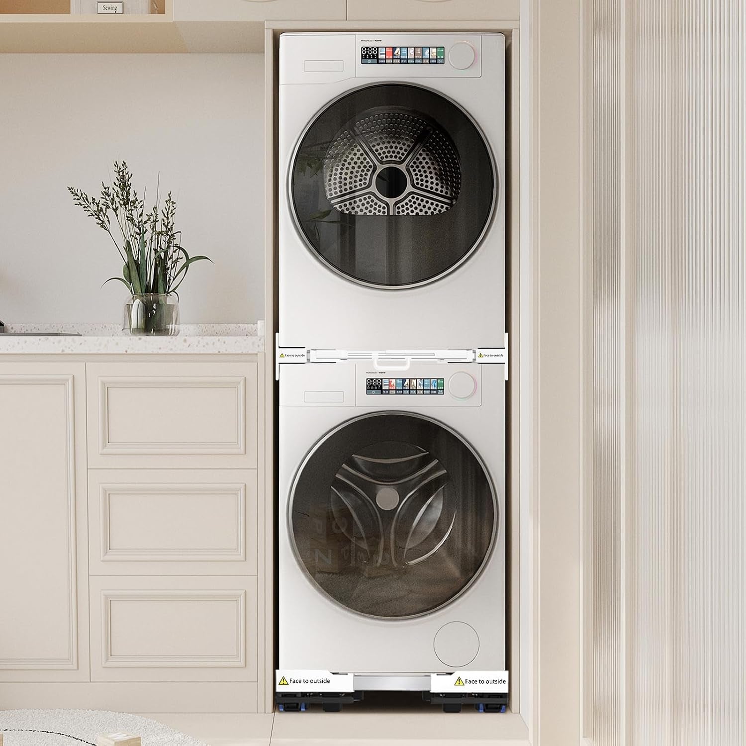 Cadre Intermédiaire Pour Laver Avec Étagère | Cadre De Connexion Universel Pour 53-68 Cm Machine À Laver, Kit Intermédiaire Avec Porte-Serviettes Extensible
