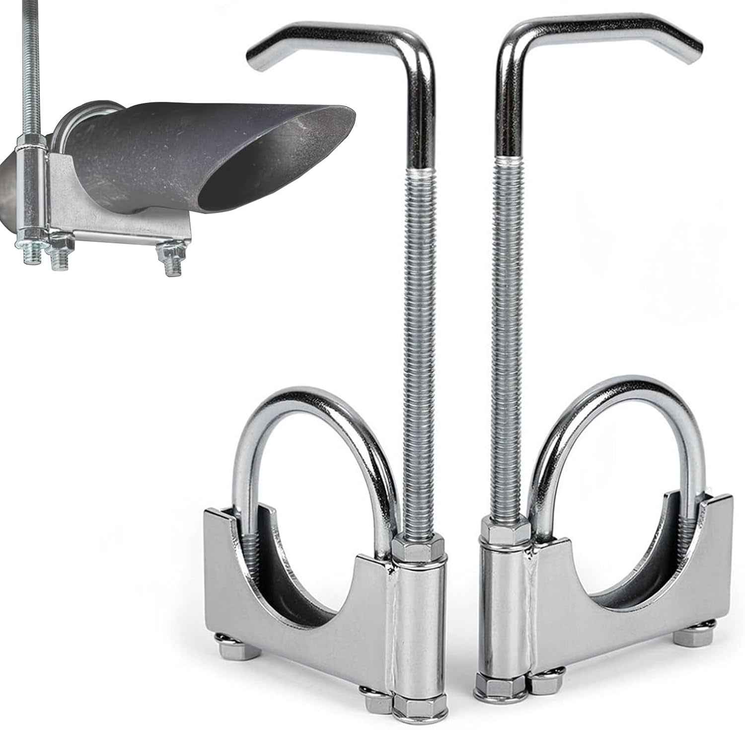 Collier D'Échappement En 2 Pièces, Acier Inoxydable Colliers En U Robustes Universel Avec Support Type Selle Ø 70 Mm / 2,75 Po Pour Tuyaux D'Échappement De Voitures Et Camions