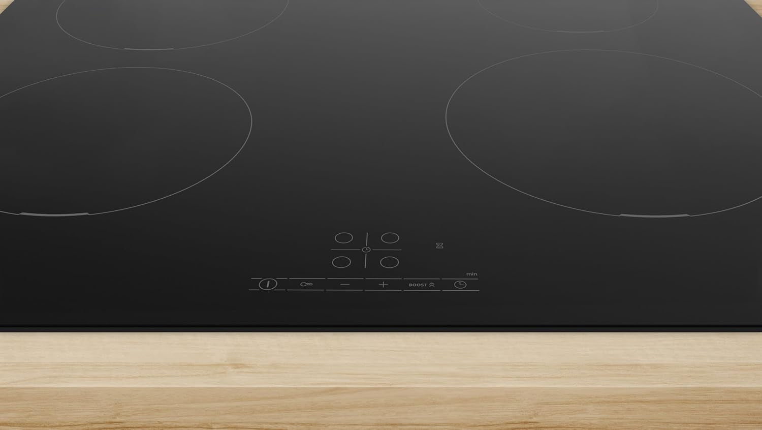 Bosch PUE611BB5E Série 4 - Plaque Induction, Touch Select | 60 Cm, Noir, 4 Foyers, Timer Avec Fonction Arrêt, 17 Niveaux De Réglage De La Puissance