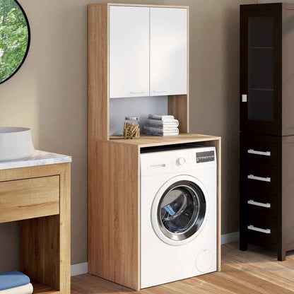- Meuble Dessus De Machine À Laver Wallis Bois Façon Hêtre, Blanc | Avec Placard