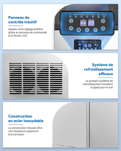Machine À Glaçons Commerciale 480W 58Kg/24H Ice Maker Professionnel 36 Pièces Écran LCD Storage De 10Kg Pour Maison Bureau Restaurant Bar Café