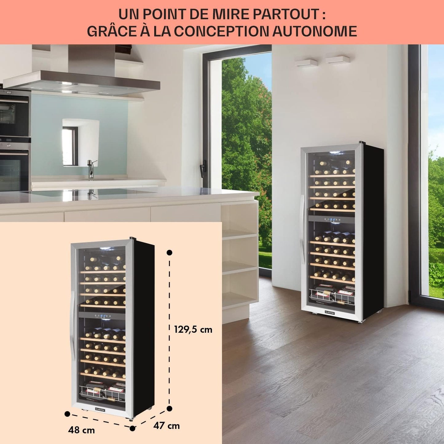 Cave À Vin 19 Bouteilles, Cave De Service Avec Étagères En Bois Amovibles, Porte En Verre, Commande Tactile, Écran LCD, Éclairage Intérieur, Temp De 5 À 18°C, a Vin Veillissement, Noir