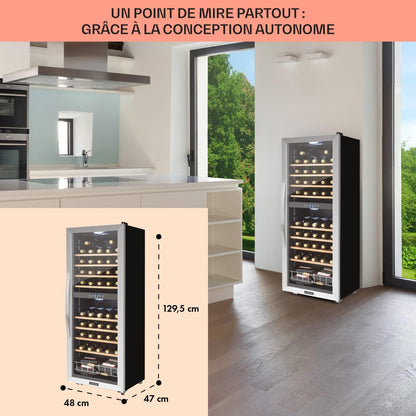 Cave À Vin 19 Bouteilles, Cave De Service Avec Étagères En Bois Amovibles, Porte En Verre, Commande Tactile, Écran LCD, Éclairage Intérieur, Temp De 5 À 18°C, a Vin Veillissement, Noir