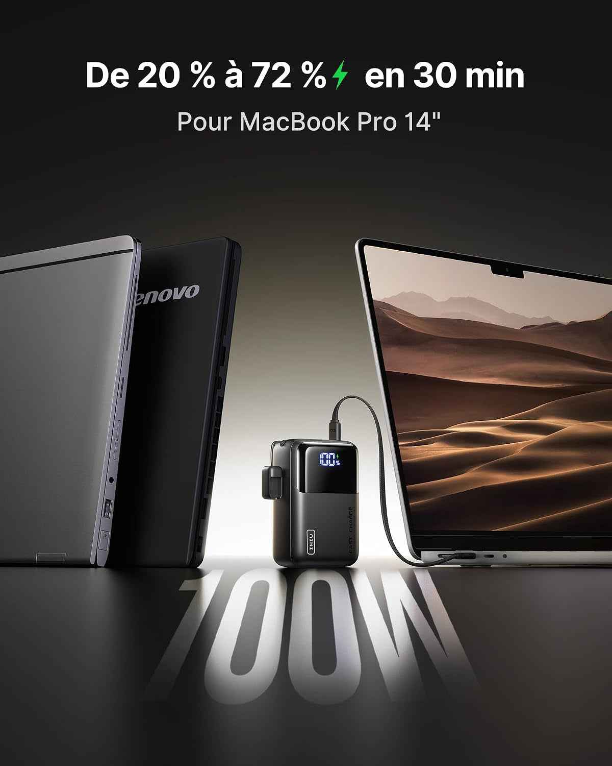 Batterie Externe Pour Ordinateur, Petit 100W 25000Mah USB C Power Bank | Câble USB C Amovible, Autorisé En Avion, Batterie Portable Charge Rapide Avec Macbook, Steam Deck, Iphone 17 Samsung Ipad Etc