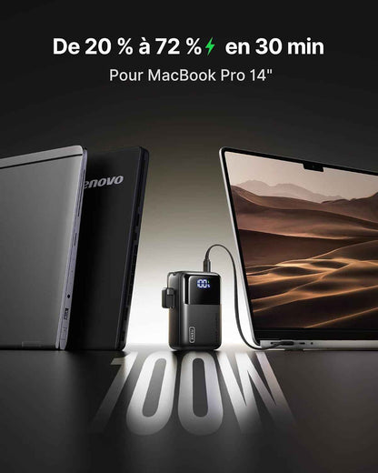 Batterie Externe Pour Ordinateur, Petit 100W 25000Mah USB C Power Bank | Câble USB C Amovible, Autorisé En Avion, Batterie Portable Charge Rapide Avec Macbook, Steam Deck, Iphone 17 Samsung Ipad Etc