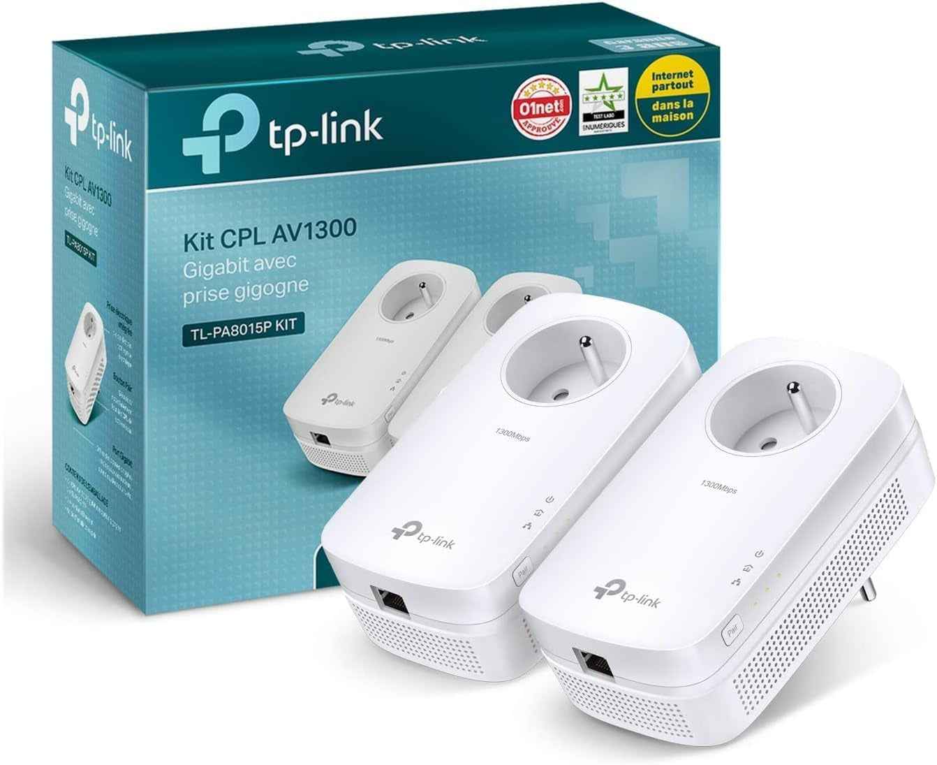 CPL 1300 Mbps Avec 1 Port Ethernet Gigabit Et Prise Intégrée, Kit De 2, 2×2 MU-MIMO - Solution Idéale Pour Profiter Du Service Multi-Tv, 4K Et Des Jeux En Ligne À La Maison (TL-PA8015P KIT) | Compatible Toutes Box Fibre, Plug & Play, Profitez D'Une Connex