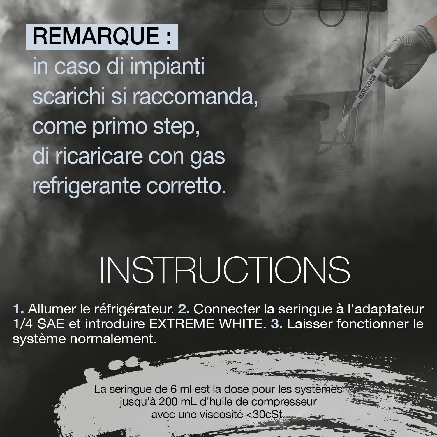 Extreme White – 6 X 12 Ml – Arrêt De Fuite De Réfrigérant Pour Réfrigérateurs Avec Compresseur Hermétique Et R600 – R290 – R134A, Adaptateur SAE 1/4 Inclus