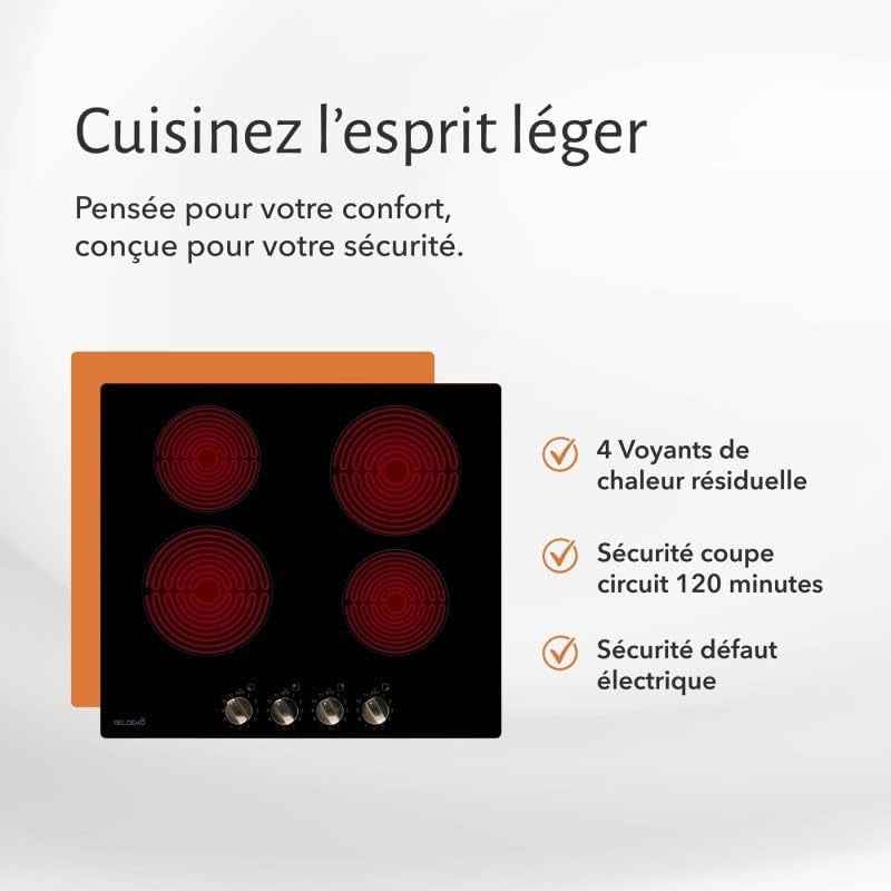 Table Vitrocéramique Manettes - Boutons - 4 Foyers - 6000W