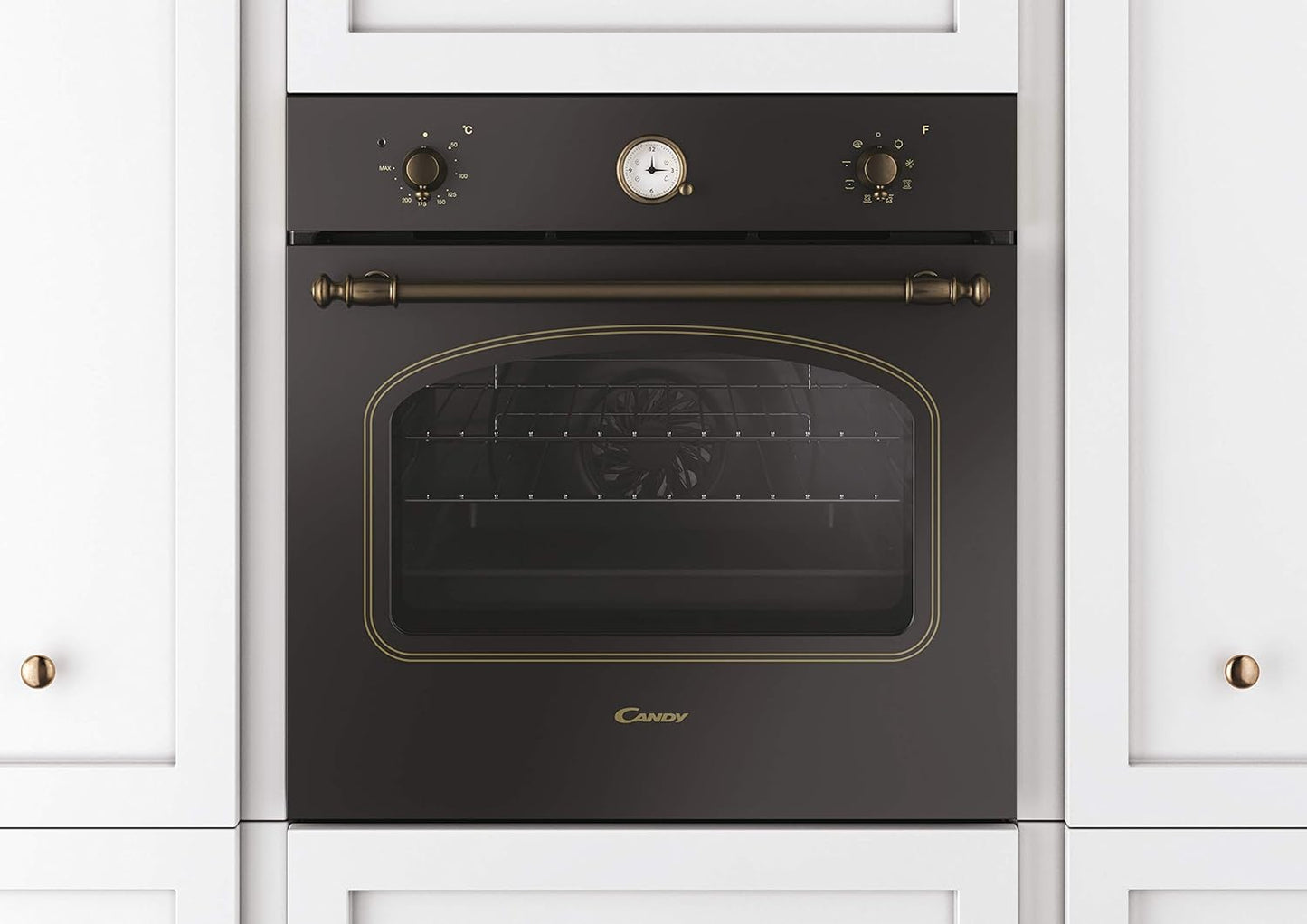 FCC604GH/E Four Électrique Encastré, Ventilé, Capacité 65 Litres, Fonction Pizza, 8 Programmes, 56,8 X 59,5 X 59,5 Cm, Style Rustique, Noir, Classe A+