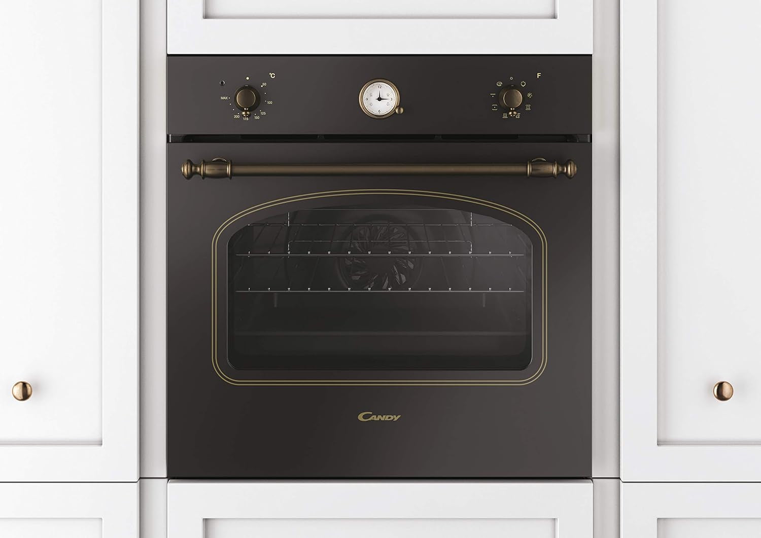 FCC604GH/E Four Électrique Encastré, Ventilé, Capacité 65 Litres, Fonction Pizza, 8 Programmes, 56,8 X 59,5 X 59,5 Cm, Style Rustique, Noir, Classe A+