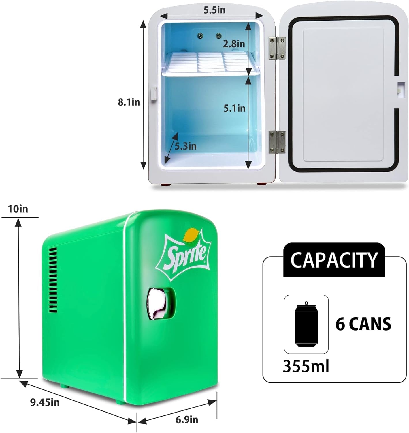 Koolatron Sprite Mini Fridge 4 Liter/6 Can Portable Fridge/Mini Cooler for Food, Beverages, Skincare -Use at Home, Office, Dorm, Car, Boat-Ac & DC Plugs Included, Green