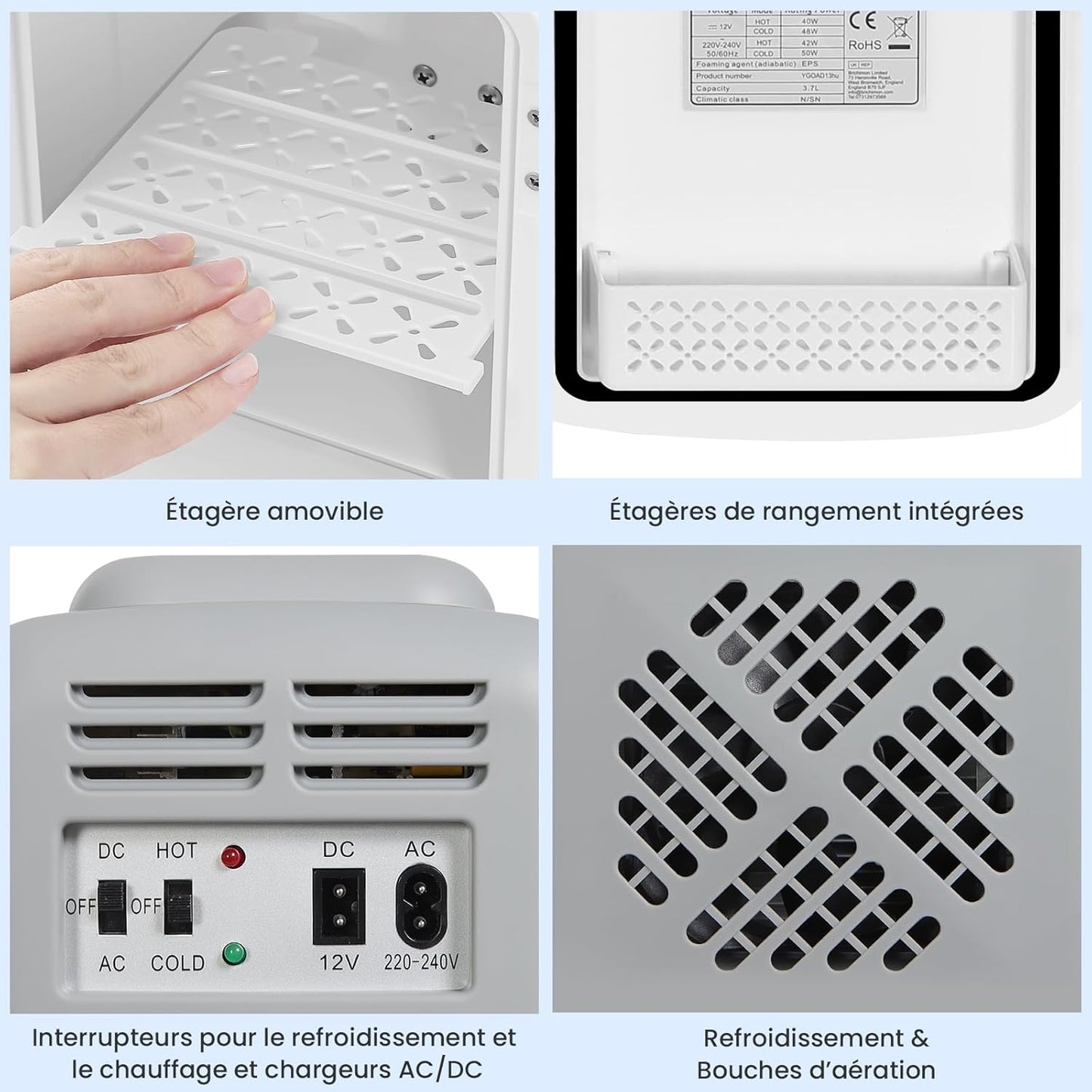 4L Mini Frigo, Petit Réfrigérateur Portable, Réfrigérateur Cosmétique, Frigo Mignon, Fonction Froid/Chaud Pour Bureau, Chambre, Voiture, Voyage, 220V/12V, Gris, 24,5X18,5X27Cm