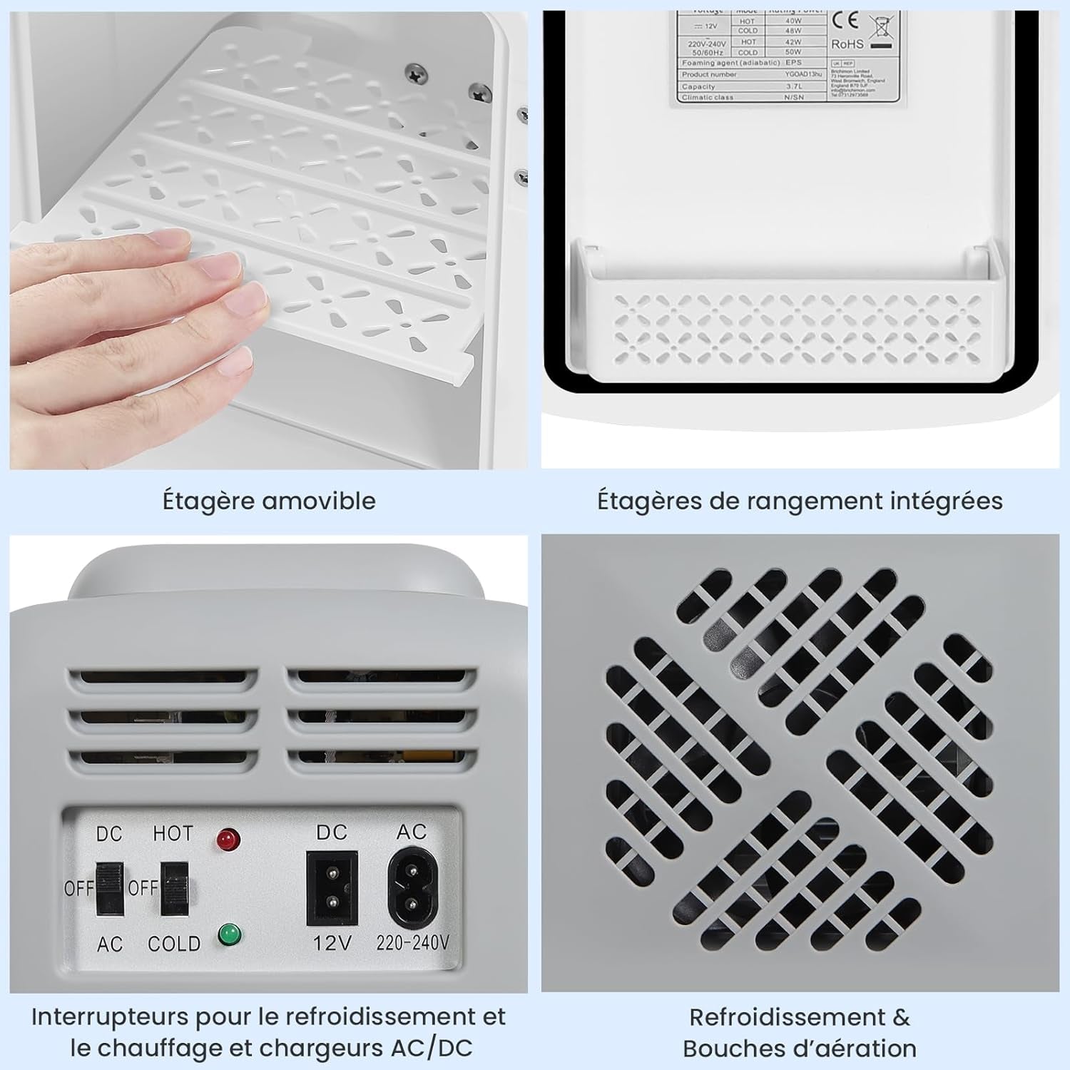 4L Mini Frigo, Petit Réfrigérateur Portable, Réfrigérateur Cosmétique, Frigo Mignon, Fonction Froid/Chaud Pour Bureau, Chambre, Voiture, Voyage, 220V/12V, Gris, 24,5X18,5X27Cm