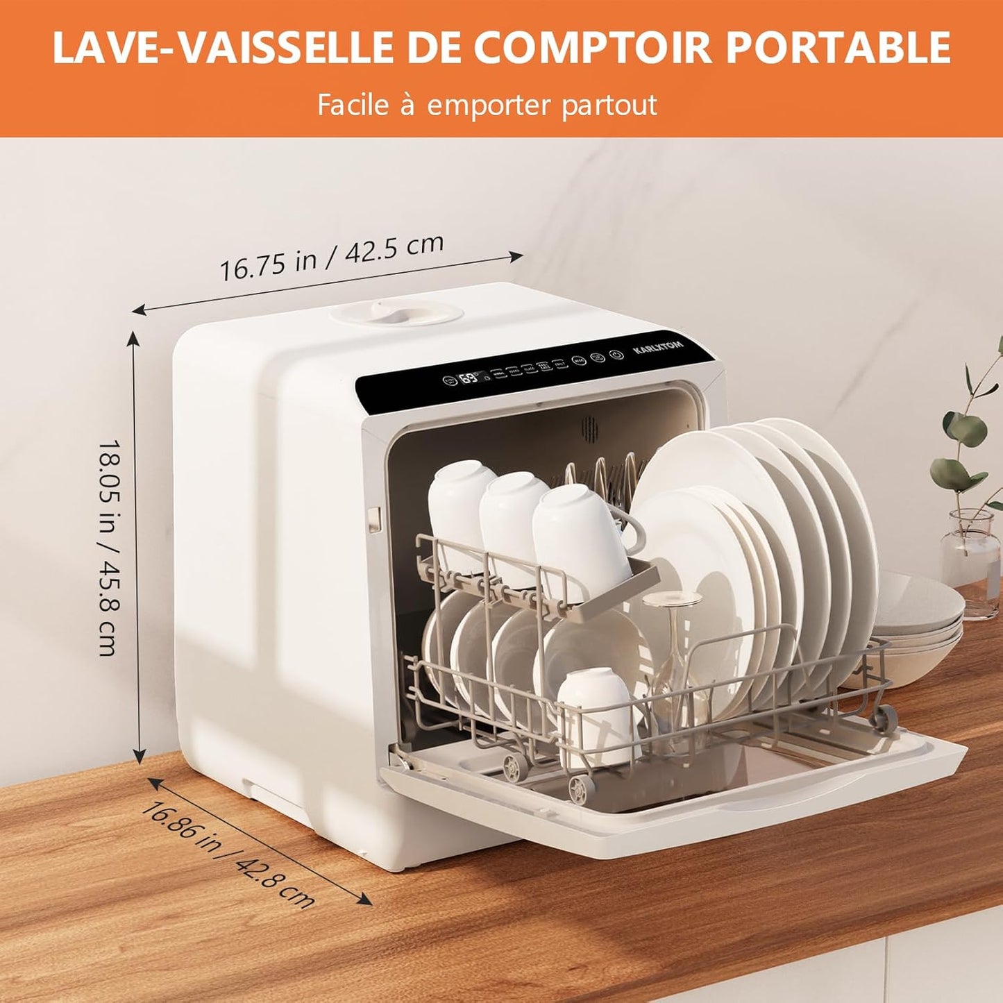 Lave-Vaisselle De Table, Mini Lave-Vaisselle Avec Comman Destactiles À LED, 45CM, 6 Programmes, Lavage Des Fruits, Soins Pour Bébés