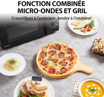 Four À Micro-Ondes 20 L MW2-MG20P(BK), 800W/1000W Grill, Avec Grill Croustillant Et Fonction De Cuisson Combinée, 9 Niveaux De Puissance, Ampoule LED, Dégivrage Facile, Noir