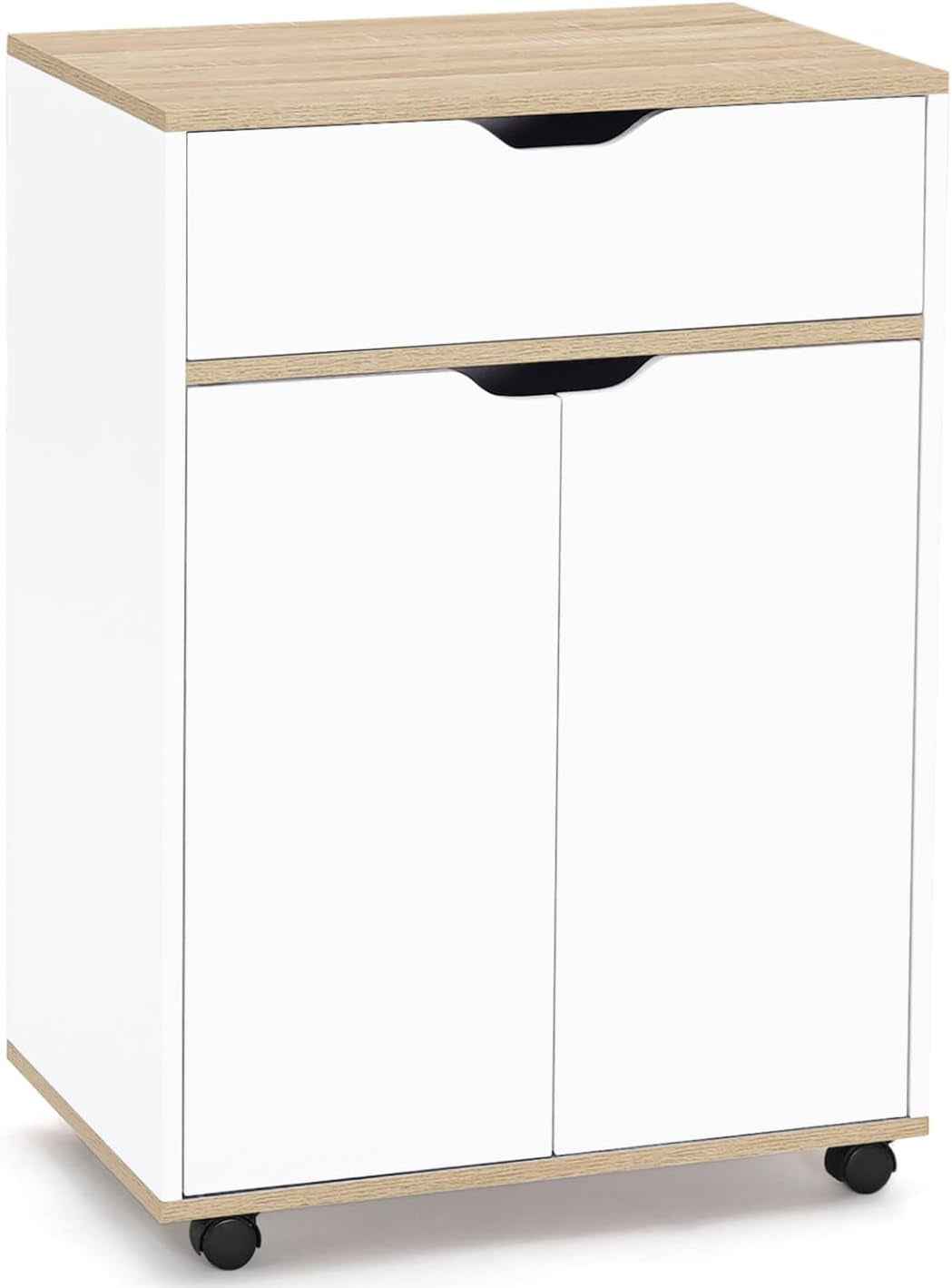 - Desserte De Cuisine Cosy Blanc Et Bois | Avec Placard Et Tiroir, L. 60 Cm