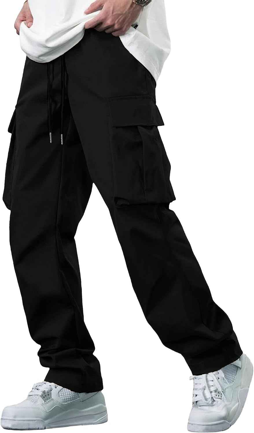 Pantalons Cargo Homme Coton Pantalon De Travail Avec Multi Poches Taille Elastique Cordon De Serrage