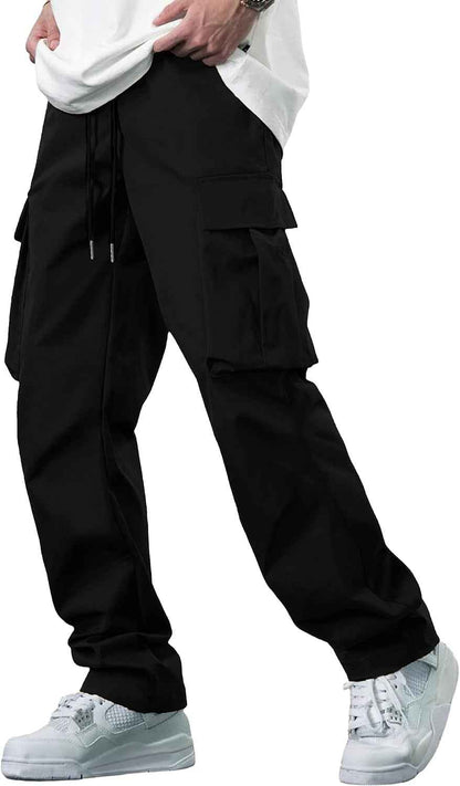 Pantalons Cargo Homme Coton Pantalon De Travail Avec Multi Poches Taille Elastique Cordon De Serrage