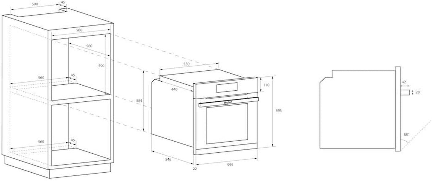 I-TOUCH Série 4 HWO60SM5T9BHD Four Encastrable/Niche 60 Cm/Fonction Wi-Fi/Nettoyage À Pyrolyse / 14 Fonctions Noir
