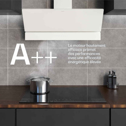 Klarstein Velaire Hotte Aspirante 90 Cm - Hotte Décorative, 820 M³/H, A++ Énergie, Commandes Tactiles, LED, Filtre Charbon, Silencieuse, 3 Vitesses + Boost, Hotte Cuisine Moderne, Blanc