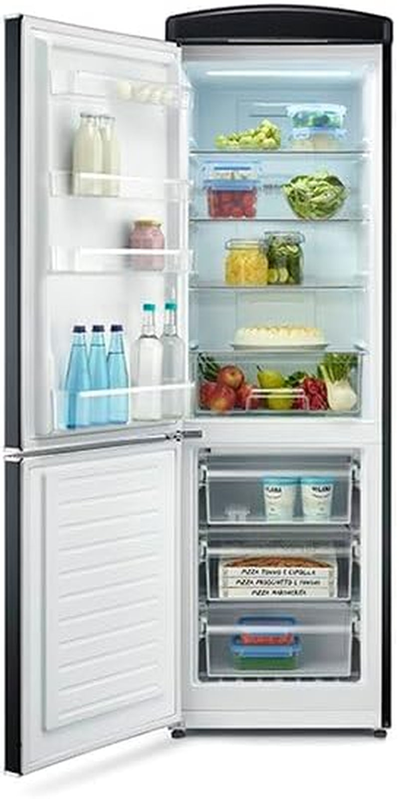 Réfrigérateur Congélateur Combiné Total Nofrost, Pose Libre, Largeur 60 Cm, 315 L, Classe E, Veggibox Inclus, Rétro, Noir, RKG 888