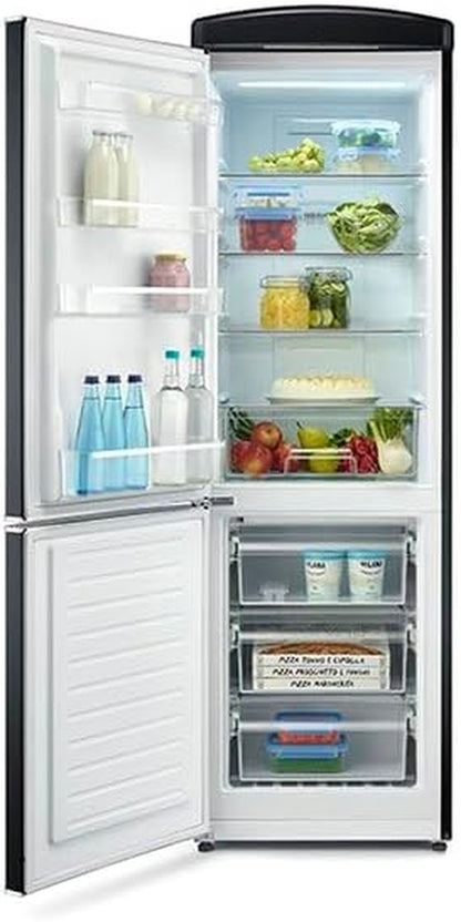 Réfrigérateur Congélateur Combiné Total Nofrost, Pose Libre, Largeur 60 Cm, 315 L, Classe E, Veggibox Inclus, Rétro, Noir, RKG 888