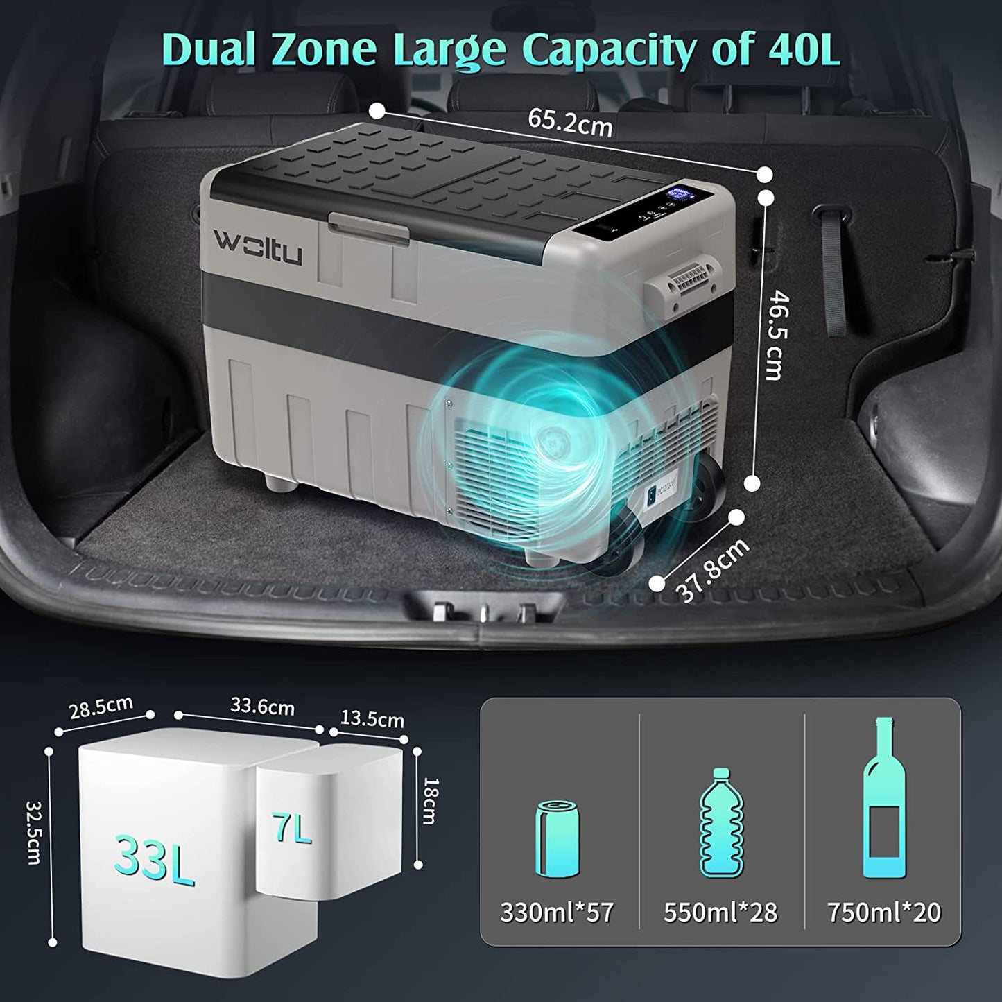 Glacière Électrique, Mini Congélateur, Glacière À Compression, Mini Frigo Portable, Glacière Pour Auto, 40 L, Avec Roulettes Et Port USB, 12/24 V Et 100-240 V, Kue014Szg