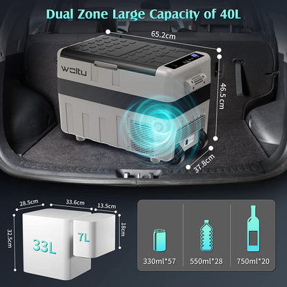 Glacière Électrique, Mini Congélateur, Glacière À Compression, Mini Frigo Portable, Glacière Pour Auto, 40 L, Avec Roulettes Et Port USB, 12/24 V Et 100-240 V, Kue014Szg