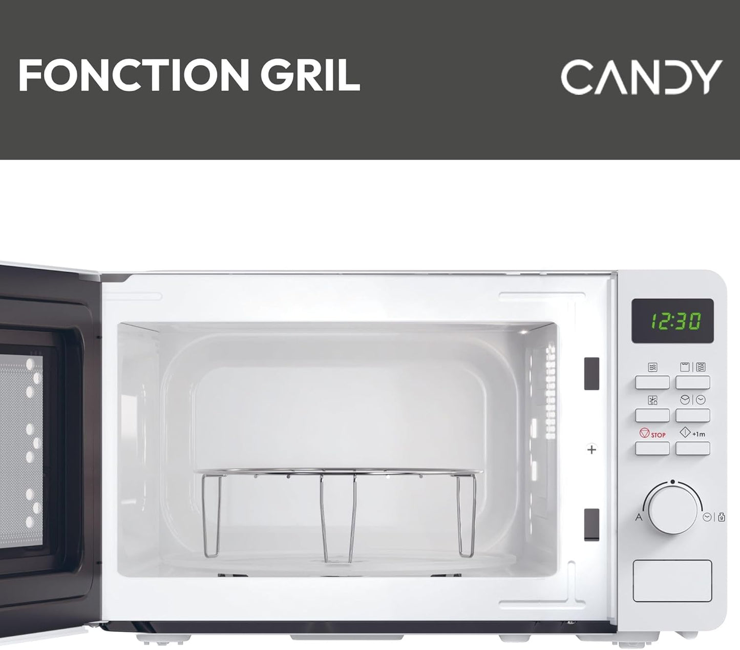 Idea CMGA20SDLWLI Four Micro-Ondes Gril 700W 20L Digital, Fonctions Gril Et Décongélation, 8 Menus Auto, Cuisson Express, Plateau Tournant, 5 Niveaux De Puissance, Grille Métal, Blanc