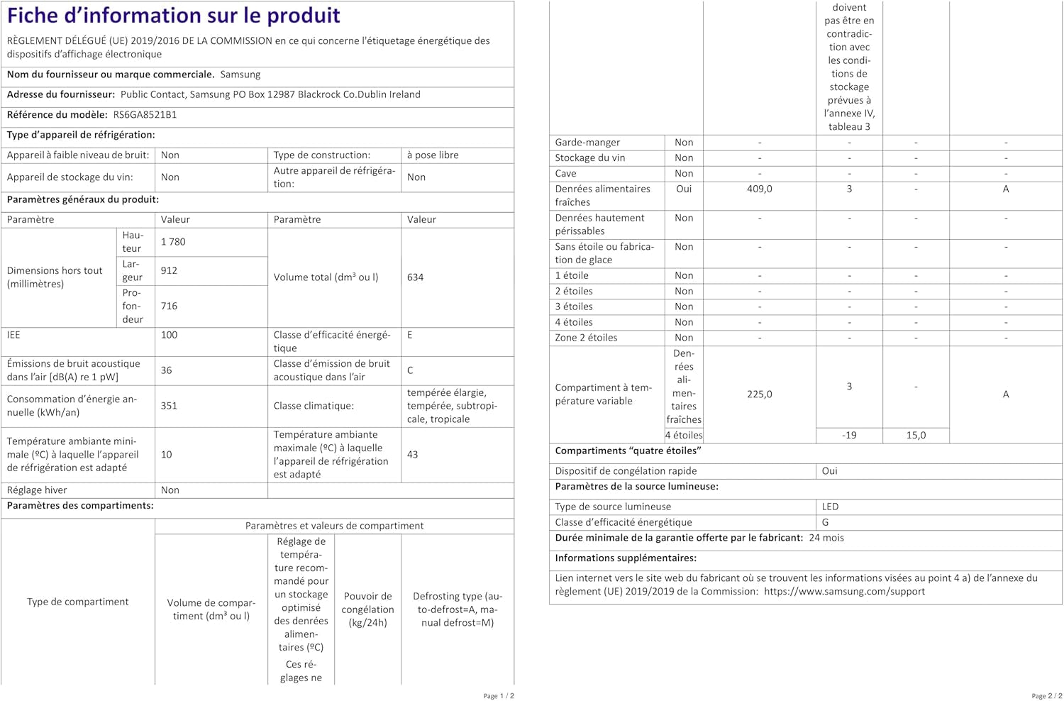 RS6GA8521B1/EG Frigo Américain Autoportante 634 L E Noir