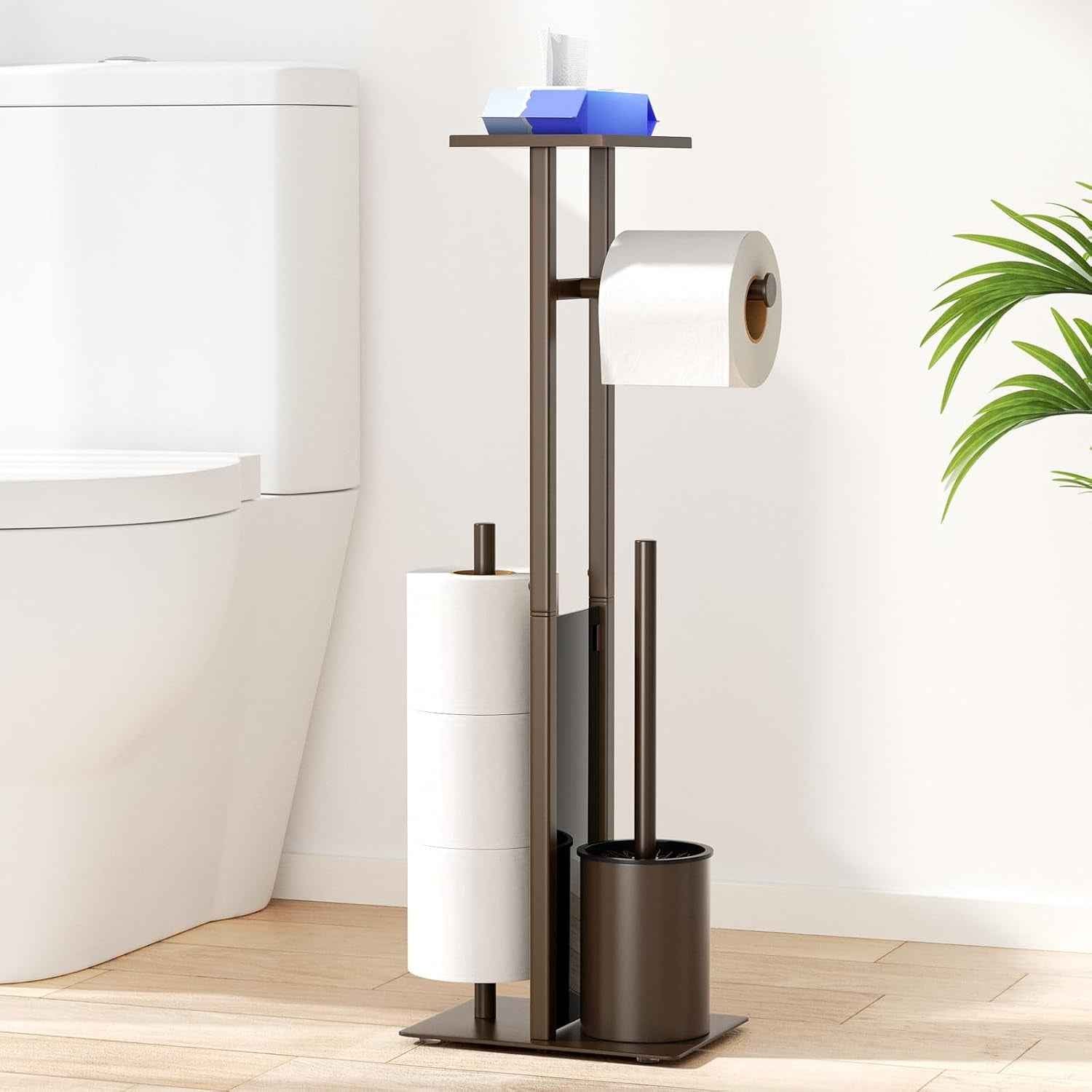 Porte-Papier Toilette En Acier Inoxydable Avec Brosse WC Et Étagère - Support Debout