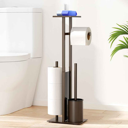 Porte-Papier Toilette En Acier Inoxydable Avec Brosse WC Et Étagère - Support Debout